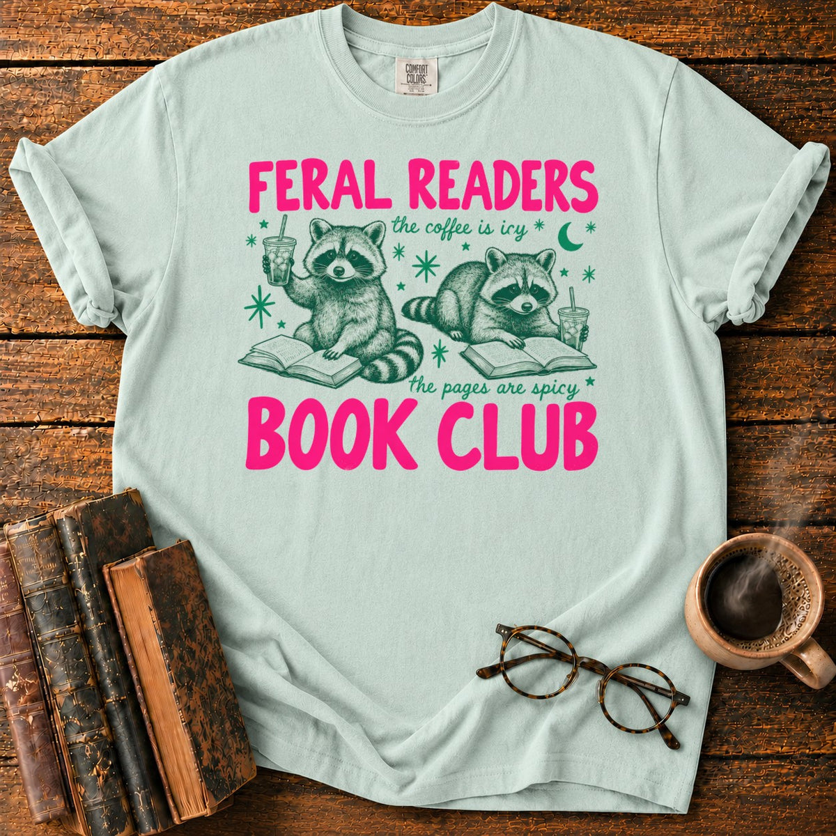 Feral Readers Book Club Raccoon T-Shirt in Bay – BooksThreads
