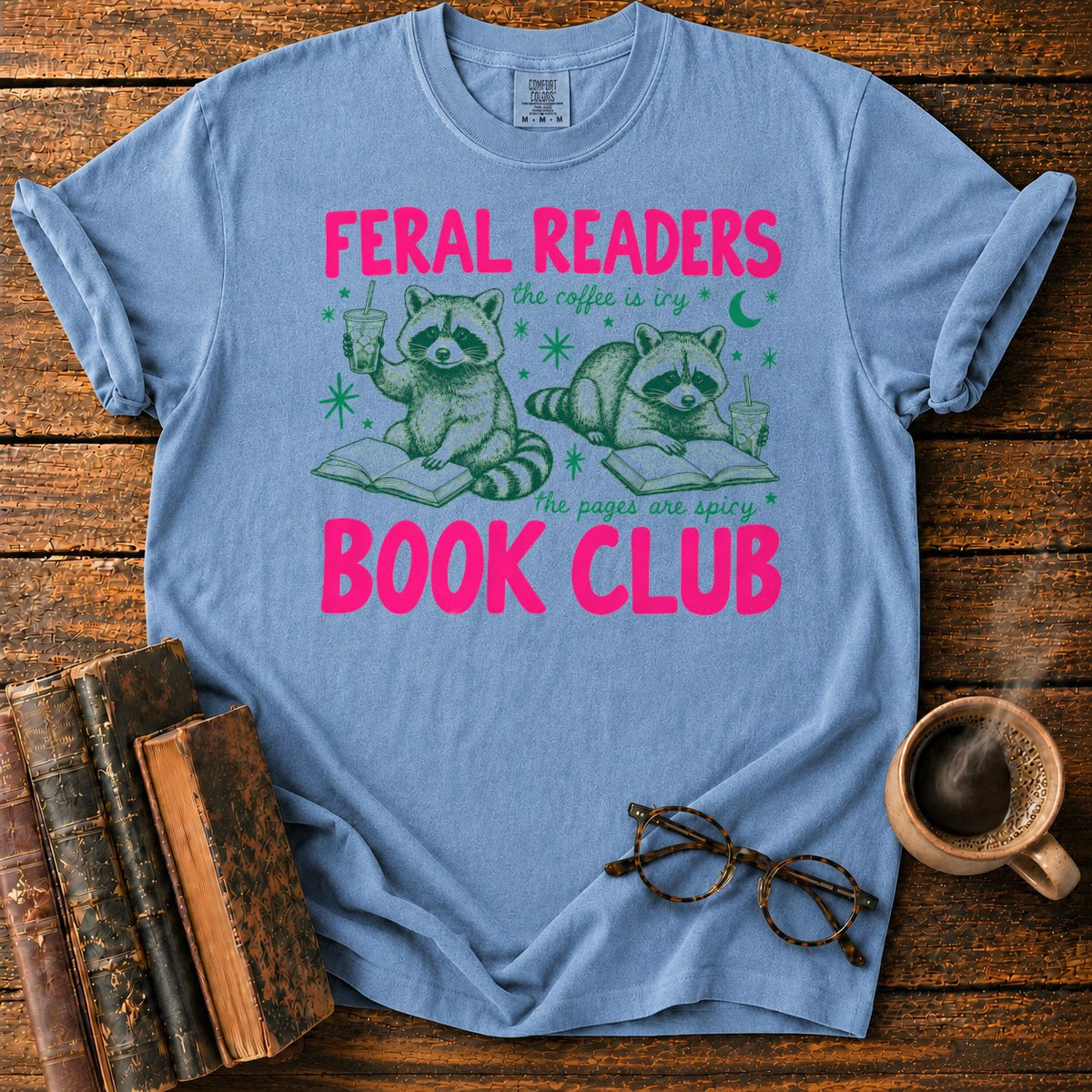 Feral Readers Book Club Raccoon T-Shirt in Blue Jean – BooksThreads