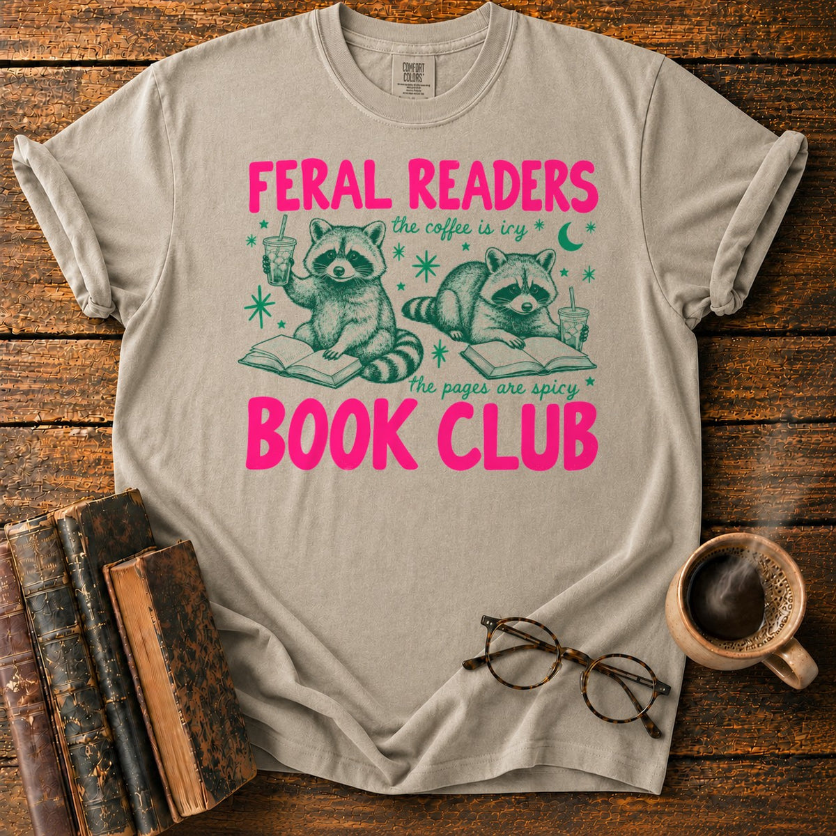 Feral Readers Book Club Raccoon T-Shirt in Khaki – BooksThreads