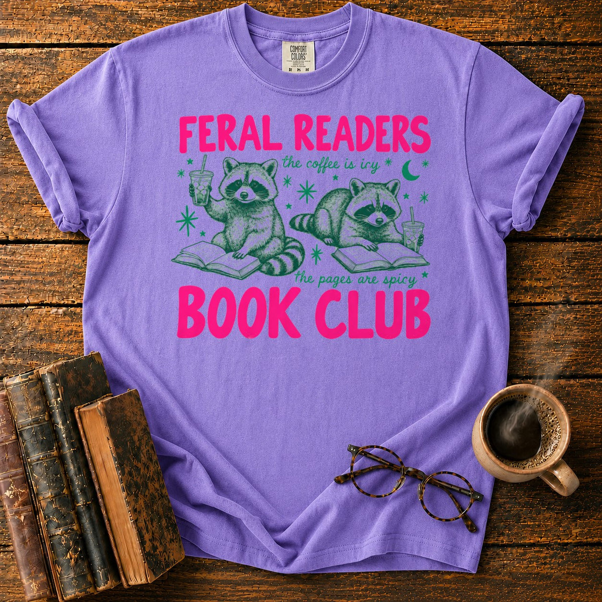 Feral Readers Book Club Raccoon T-Shirt in Violet – BooksThreads