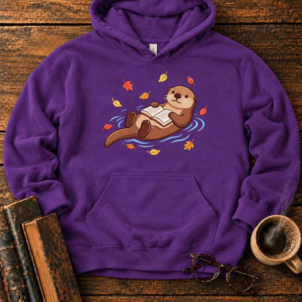 Floating Otter Reading Among Autumn Leaves Hoodie in Purple – BooksThreads