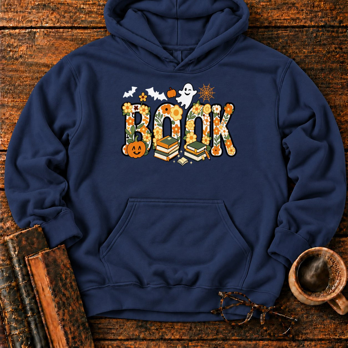 Floral Book Halloween Hoodie in Navy – BooksThreads