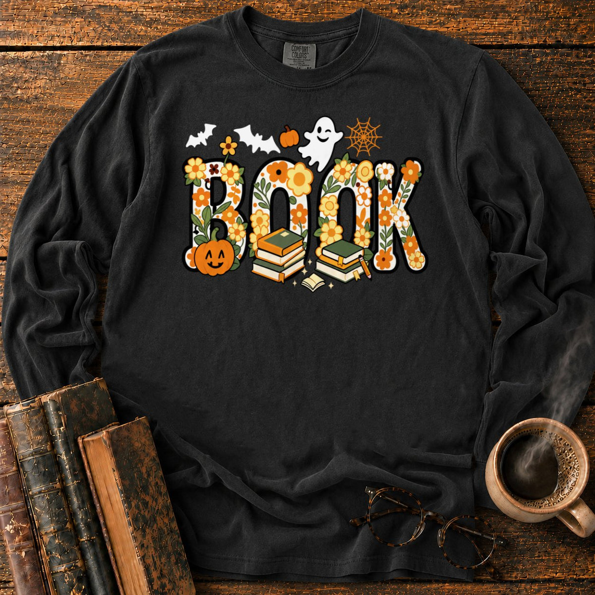 Floral Book Halloween LS T-Shirt in Black – BooksThreads