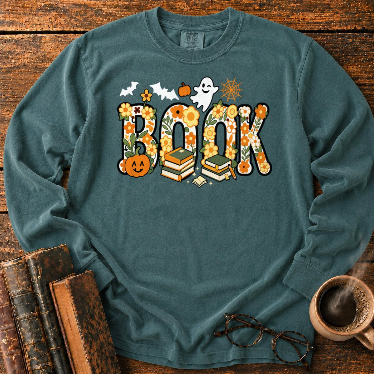 Floral Book Halloween LS T-Shirt in Blue Spruce – BooksThreads