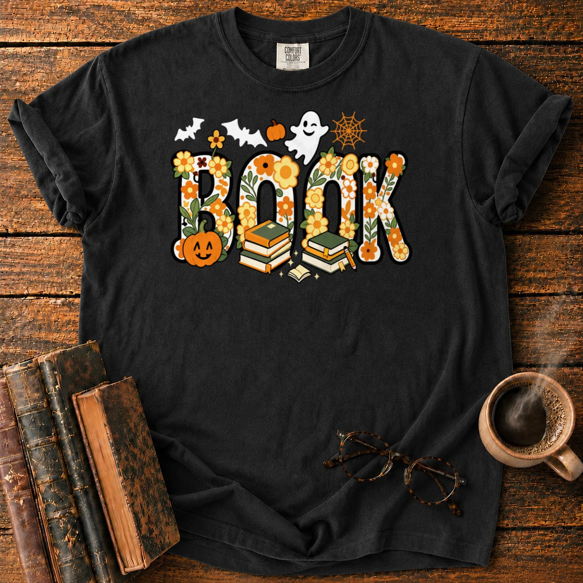 Floral Book Halloween T-Shirt in Black – BooksThreads
