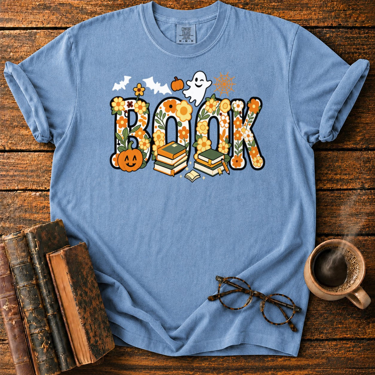Floral Book Halloween T-Shirt in Blue Jean – BooksThreads