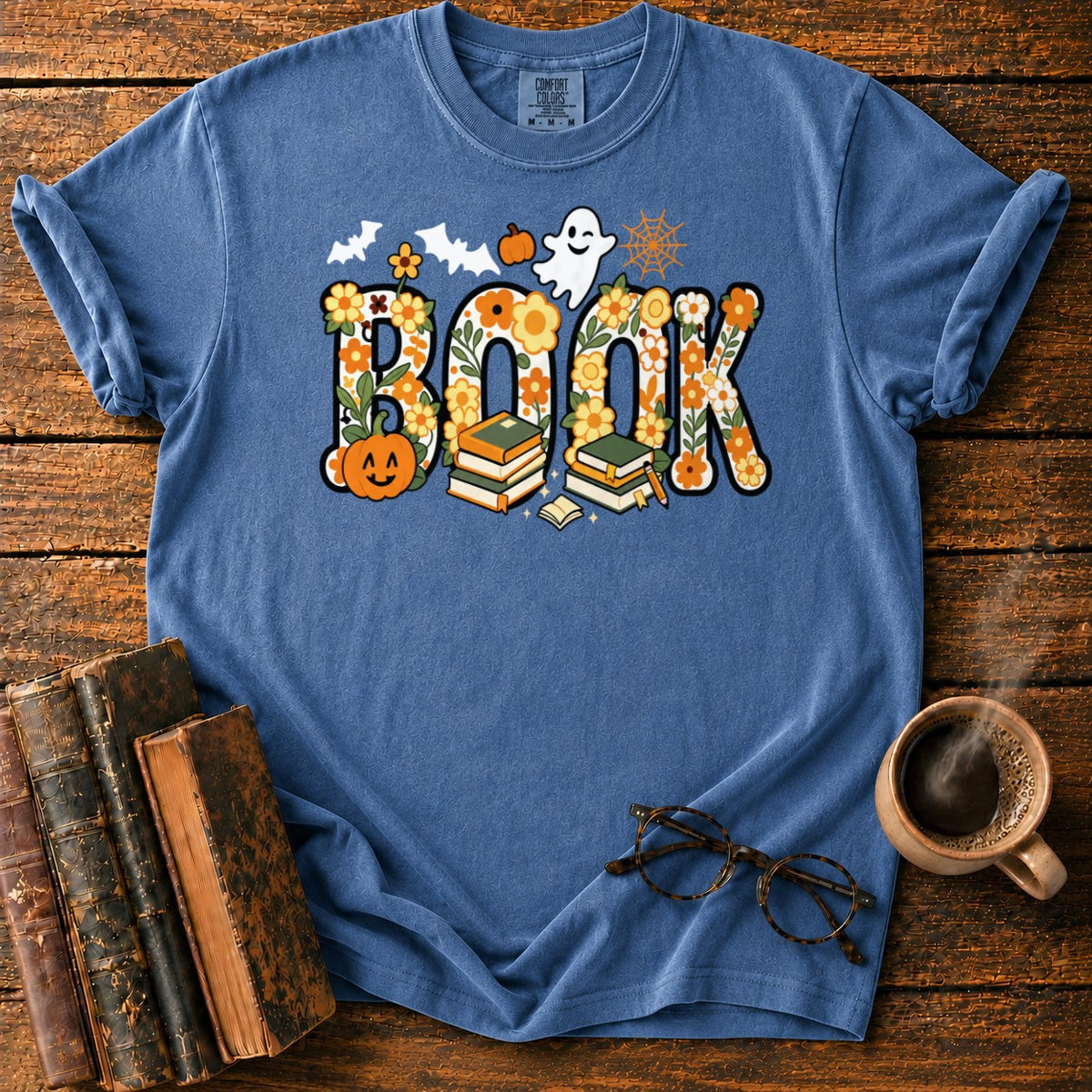 Floral Book Halloween T-Shirt in Denim – BooksThreads