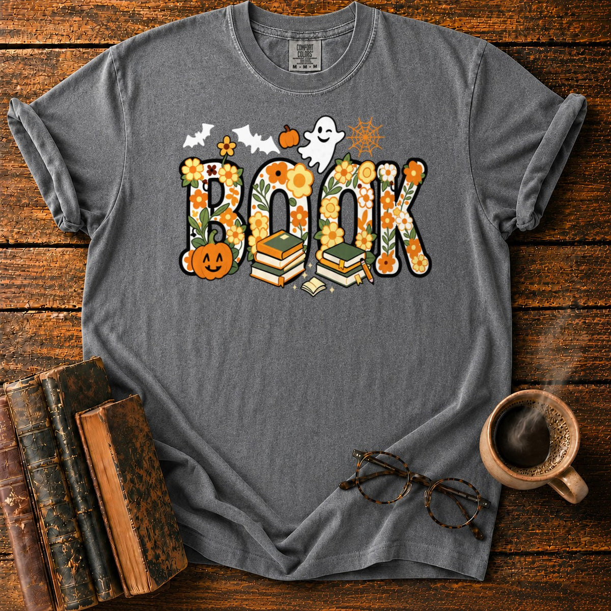 Floral Book Halloween T-Shirt in Pepper – BooksThreads