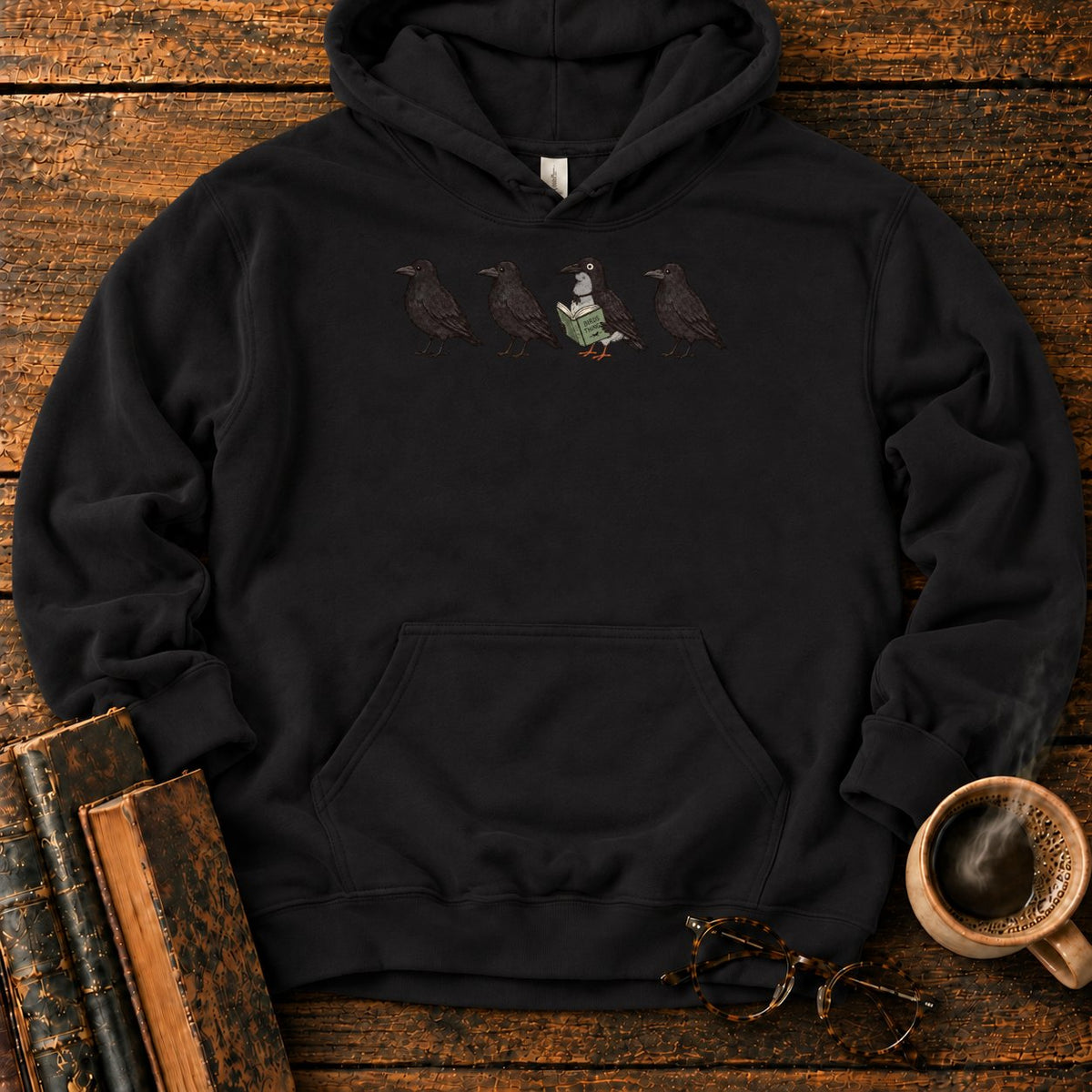 Four Crows, One Reading Crow Hoodie in Black – BooksThreads