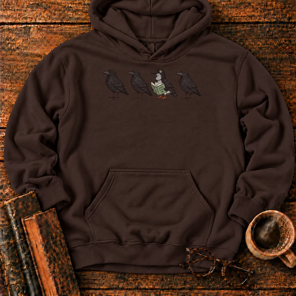 Four Crows, One Reading Crow Hoodie in Dark Chocolate – BooksThreads