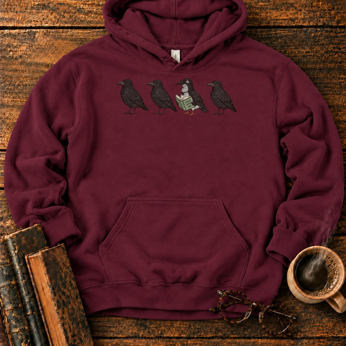Four Crows, One Reading Crow Hoodie in Maroon – BooksThreads