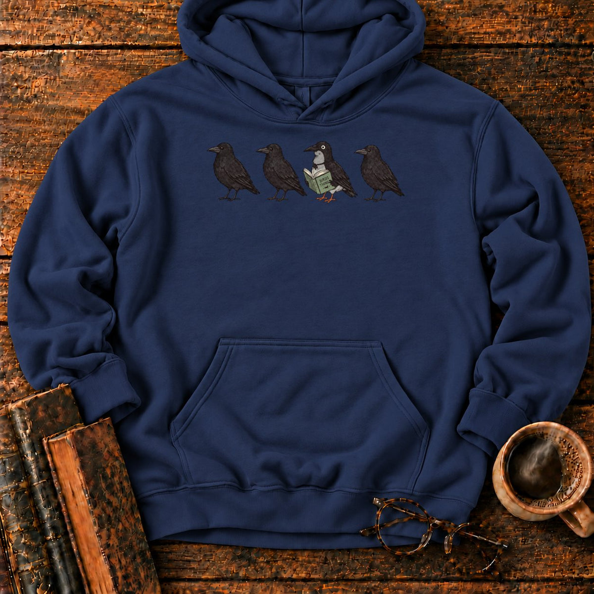 Four Crows, One Reading Crow Hoodie in Navy – BooksThreads