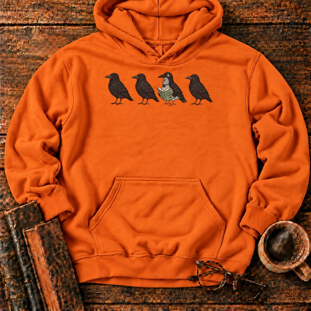 Four Crows, One Reading Crow Hoodie in Orange – BooksThreads