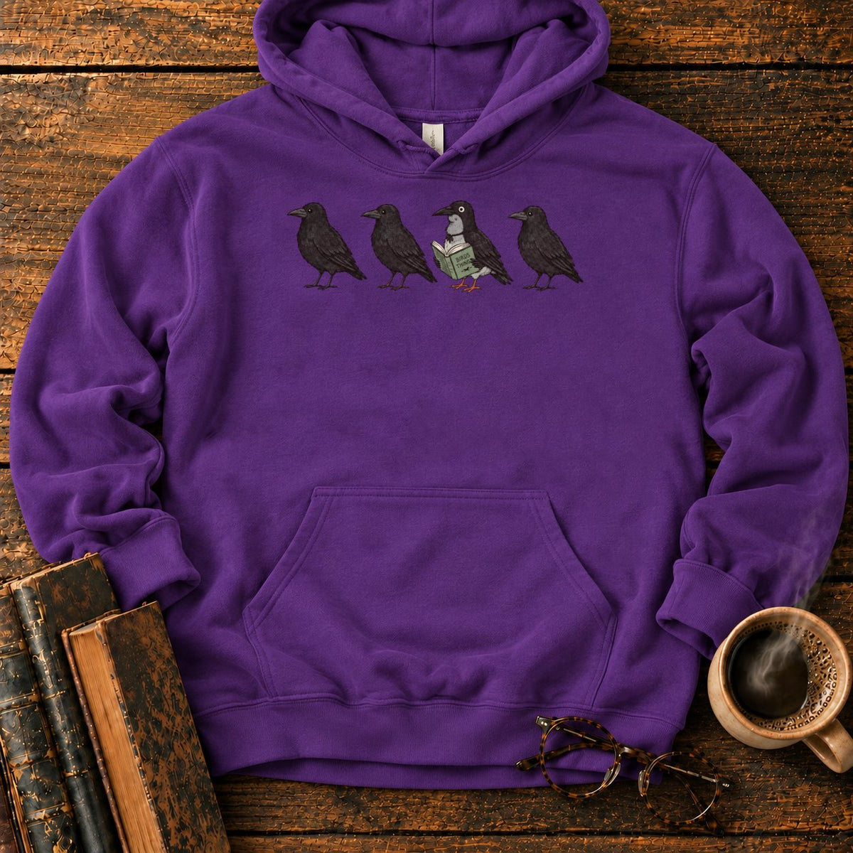 Four Crows, One Reading Crow Hoodie in Purple – BooksThreads