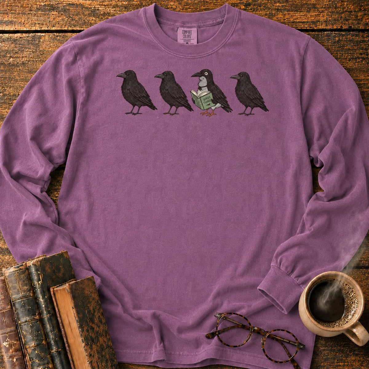 Four Crows, One Reading Crow LS T-Shirt in Berry – BooksThreads