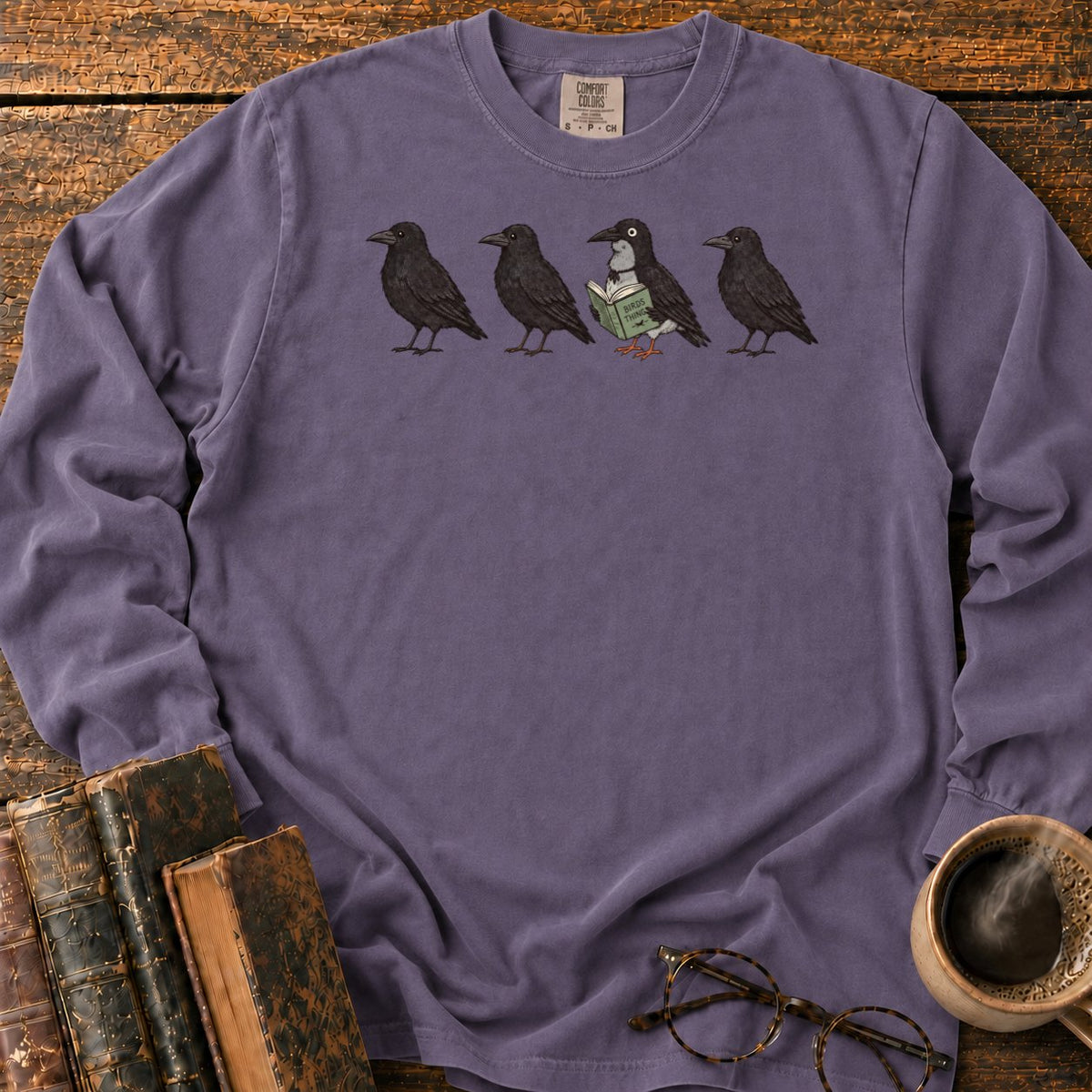 Four Crows, One Reading Crow LS T-Shirt in Grape – BooksThreads