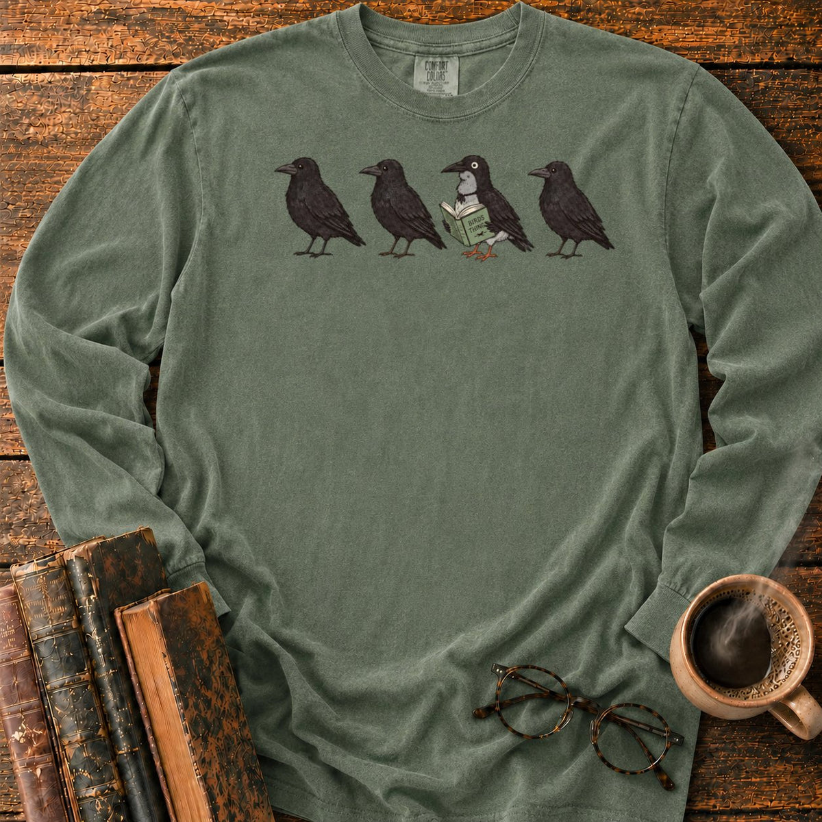 Four Crows, One Reading Crow LS T-Shirt in Hemp – BooksThreads