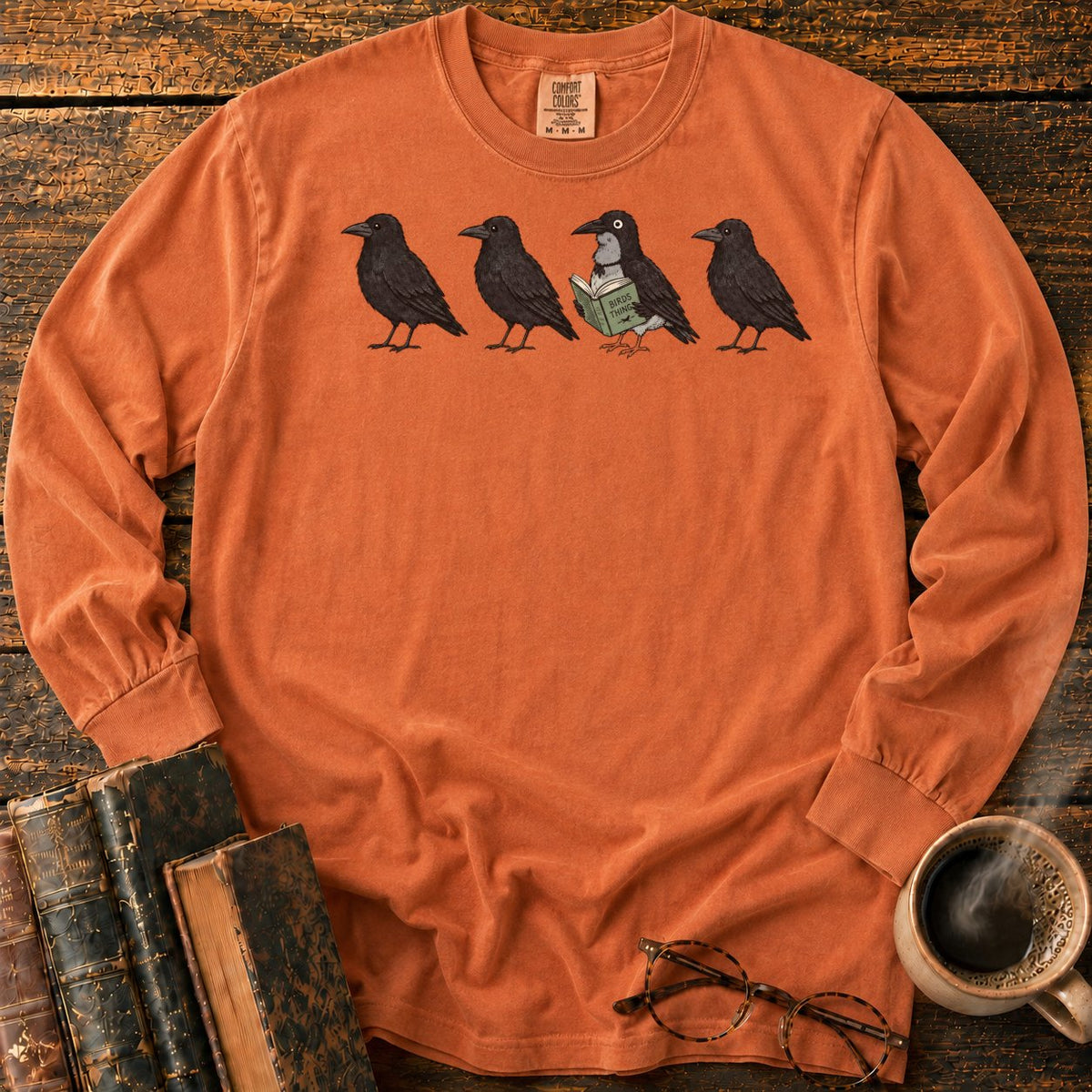 Four Crows, One Reading Crow LS T-Shirt in Yam – BooksThreads