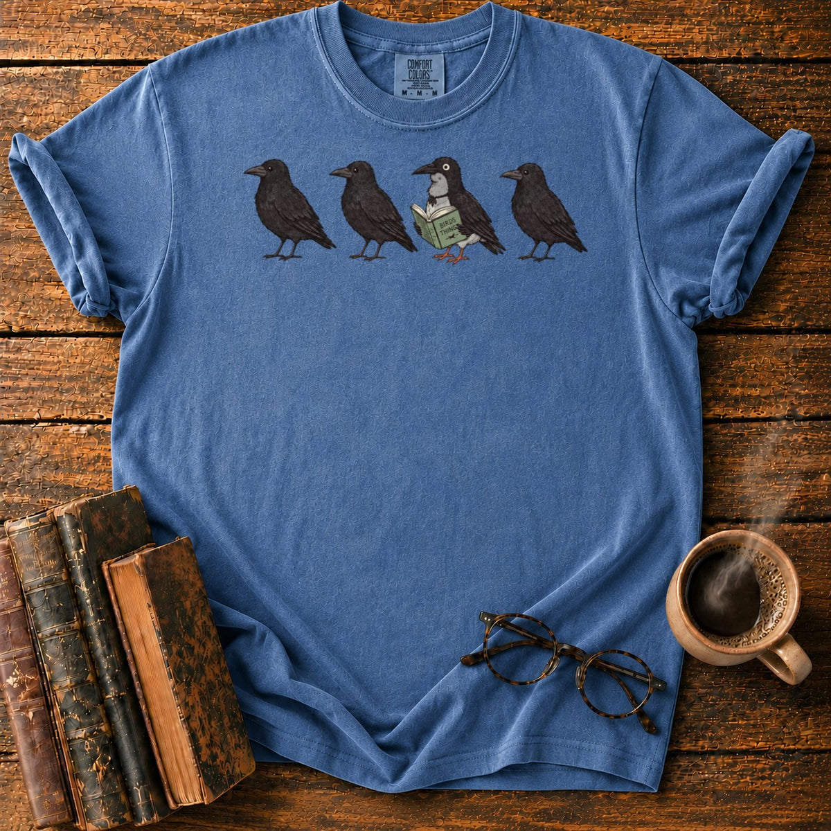 Four Crows, One Reading Crow T-Shirt in Denim – BooksThreads