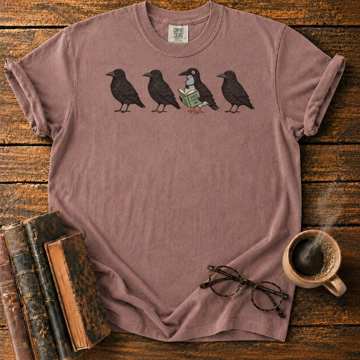 Four Crows, One Reading Crow T-Shirt in Espresso – BooksThreads