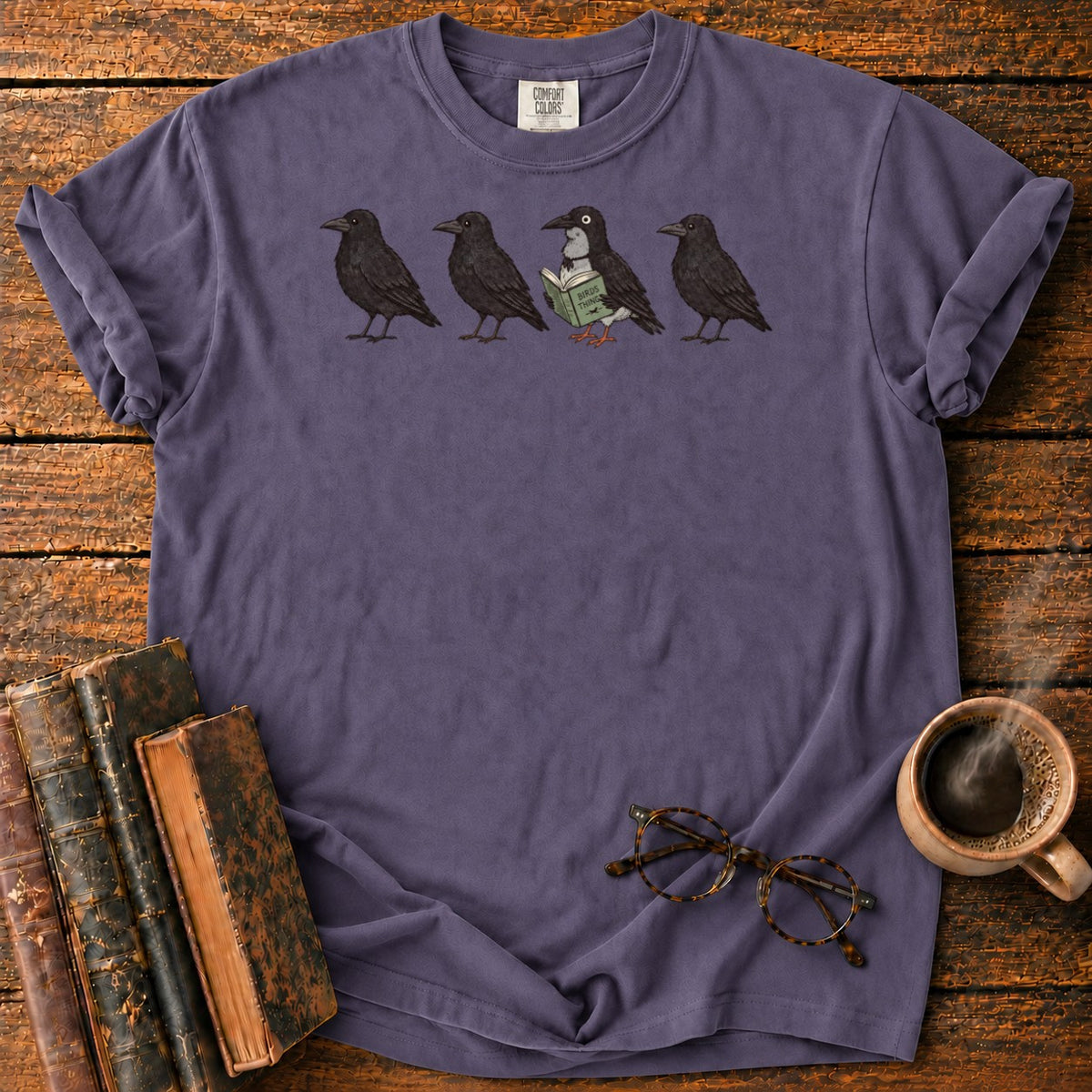 Four Crows, One Reading Crow T-Shirt in Grape – BooksThreads