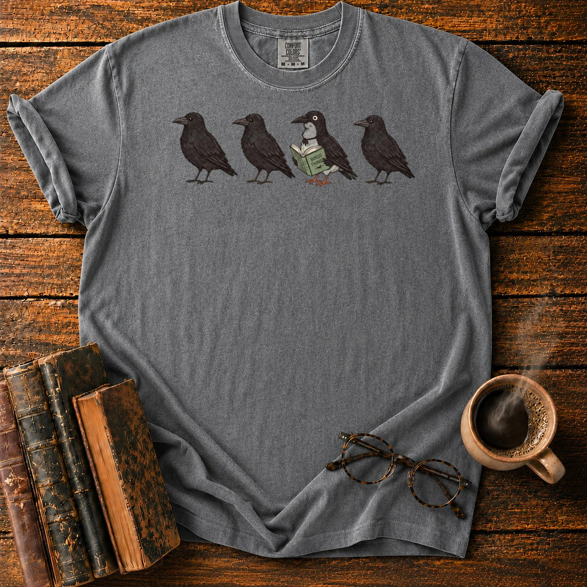 Four Crows, One Reading Crow T-Shirt in Pepper – BooksThreads