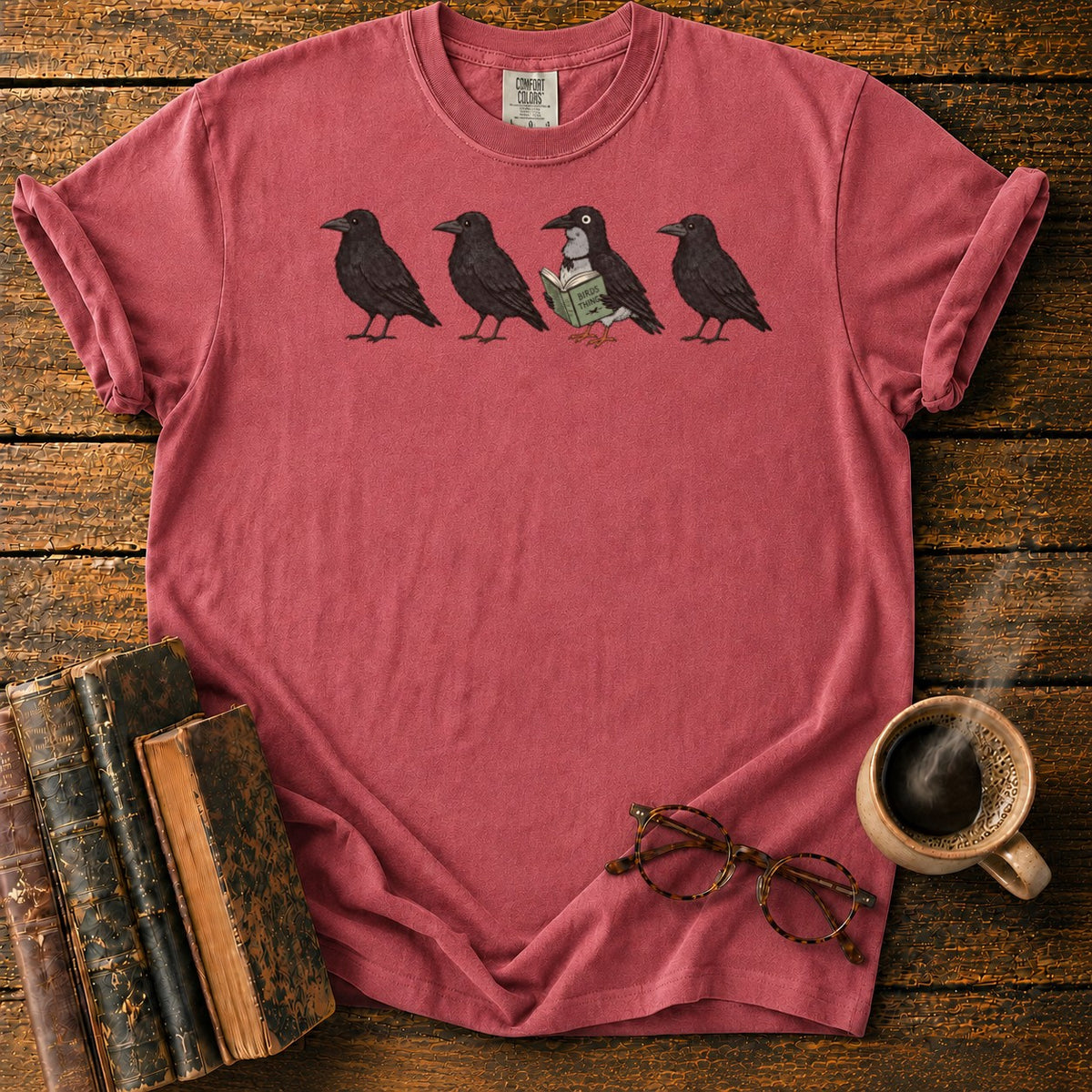 Four Crows, One Reading Crow T-Shirt in Watermelon – BooksThreads