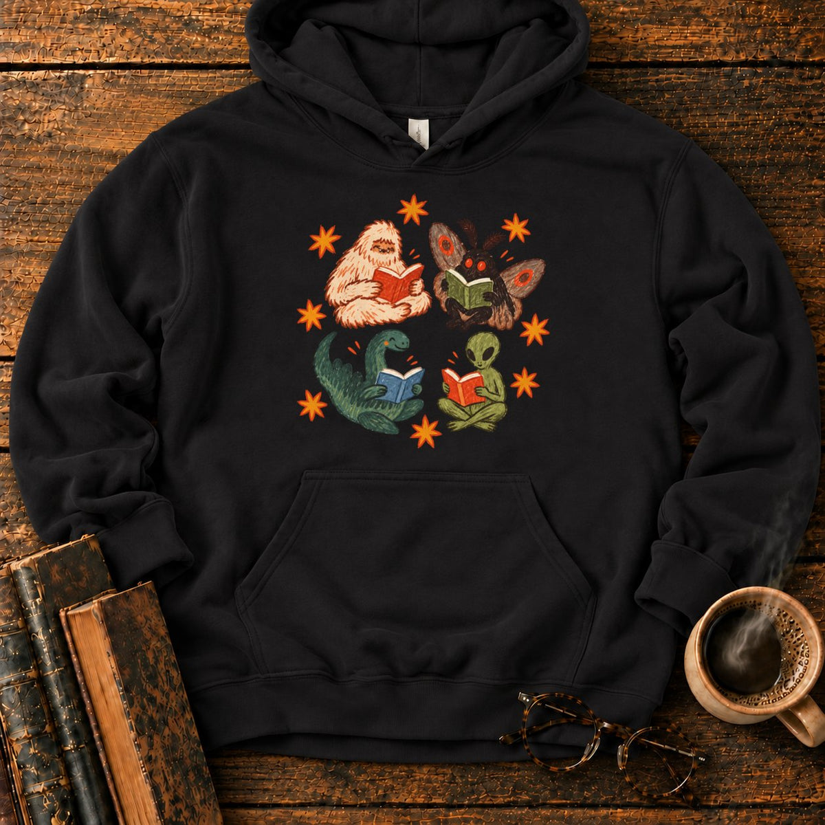 Four Cryptids Reading Hoodie in Black – BooksThreads