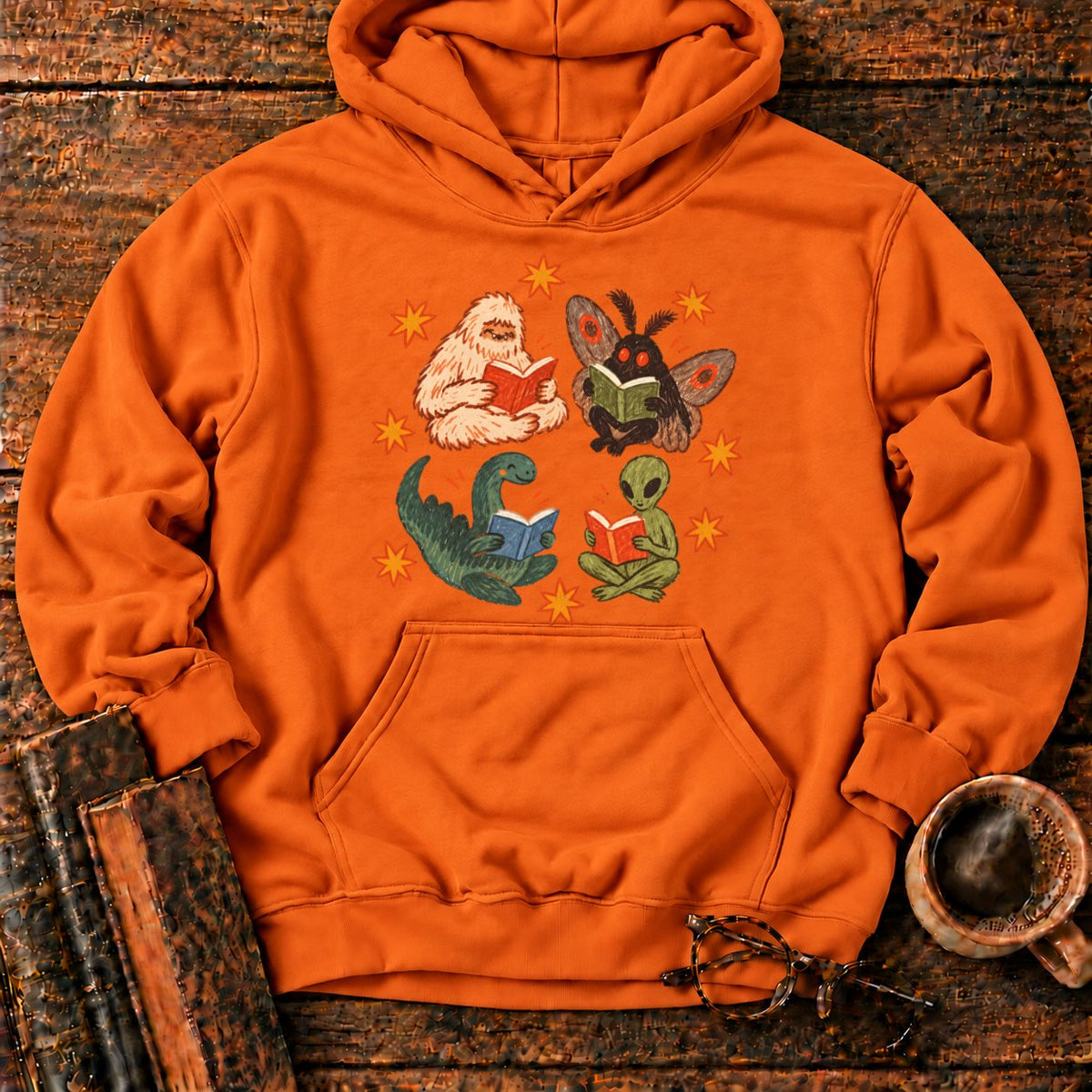 Four Cryptids Reading Hoodie in Orange – BooksThreads