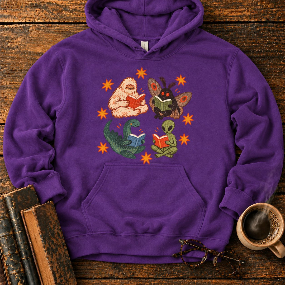 Four Cryptids Reading Hoodie in Purple – BooksThreads