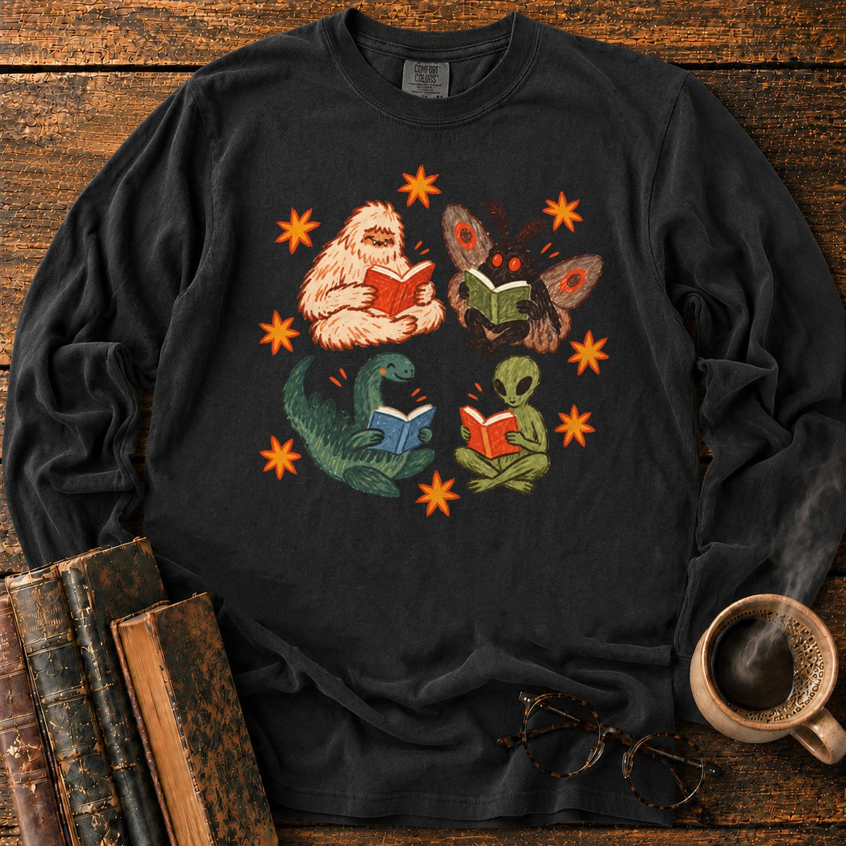 Four Cryptids Reading LS T-Shirt in Black – BooksThreads