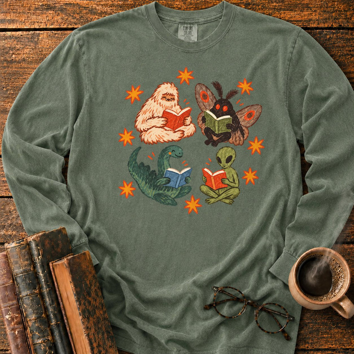 Four Cryptids Reading LS T-Shirt in Hemp – BooksThreads