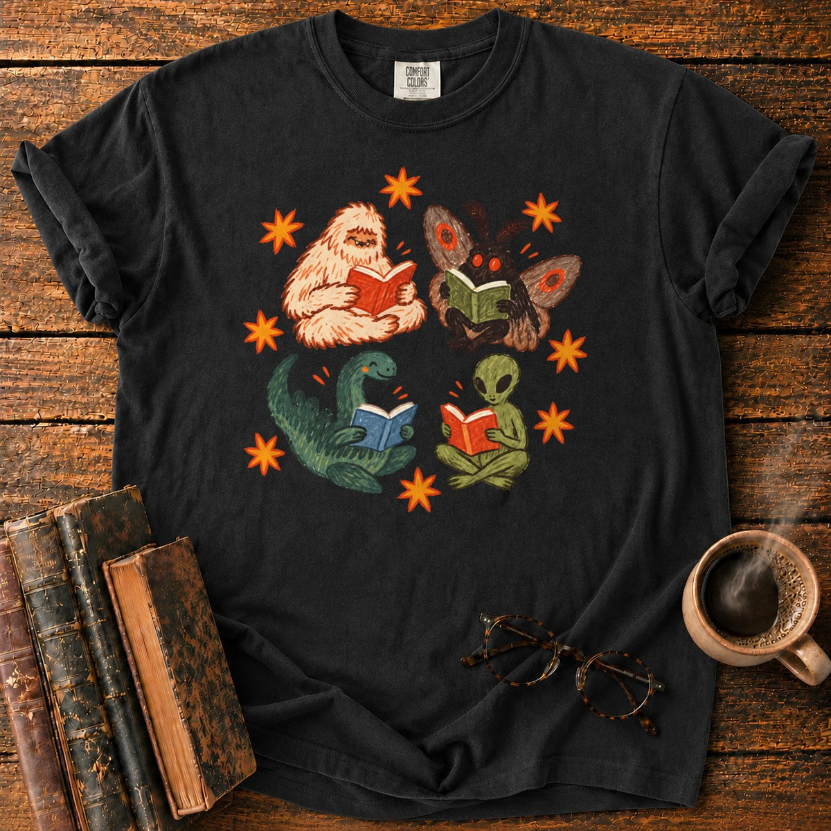 Four Cryptids Reading T-Shirt in Black – BooksThreads