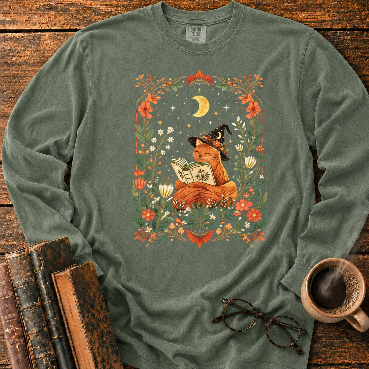 Fox Witch Reading Beneath Crescent Moon LS T-Shirt in Hemp – BooksThreads