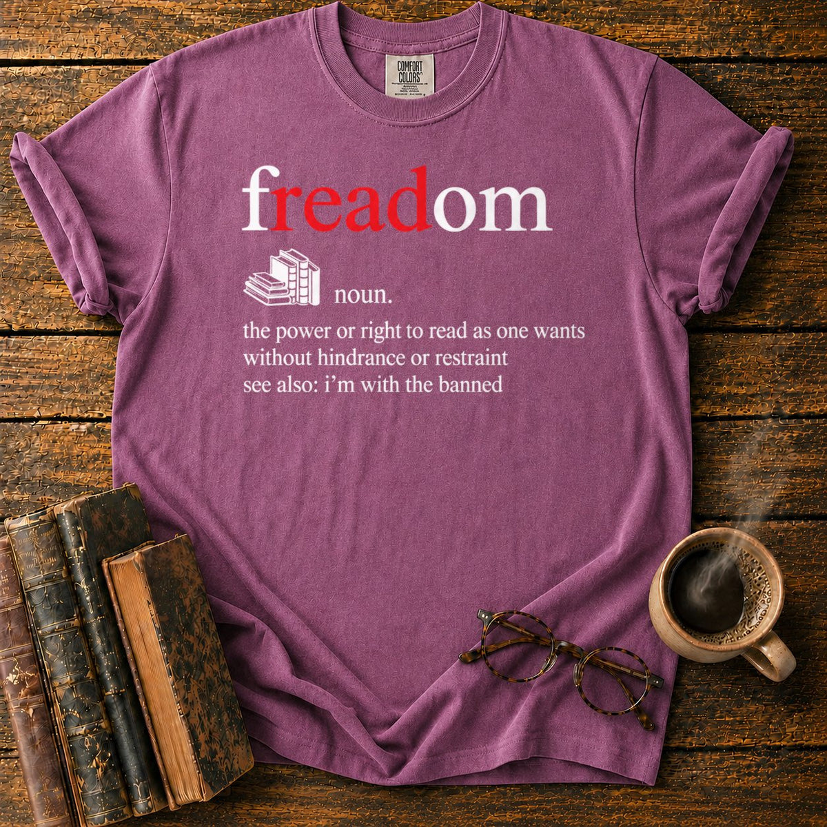 Freadom Book Typography T-Shirt in Berry – BooksThreads