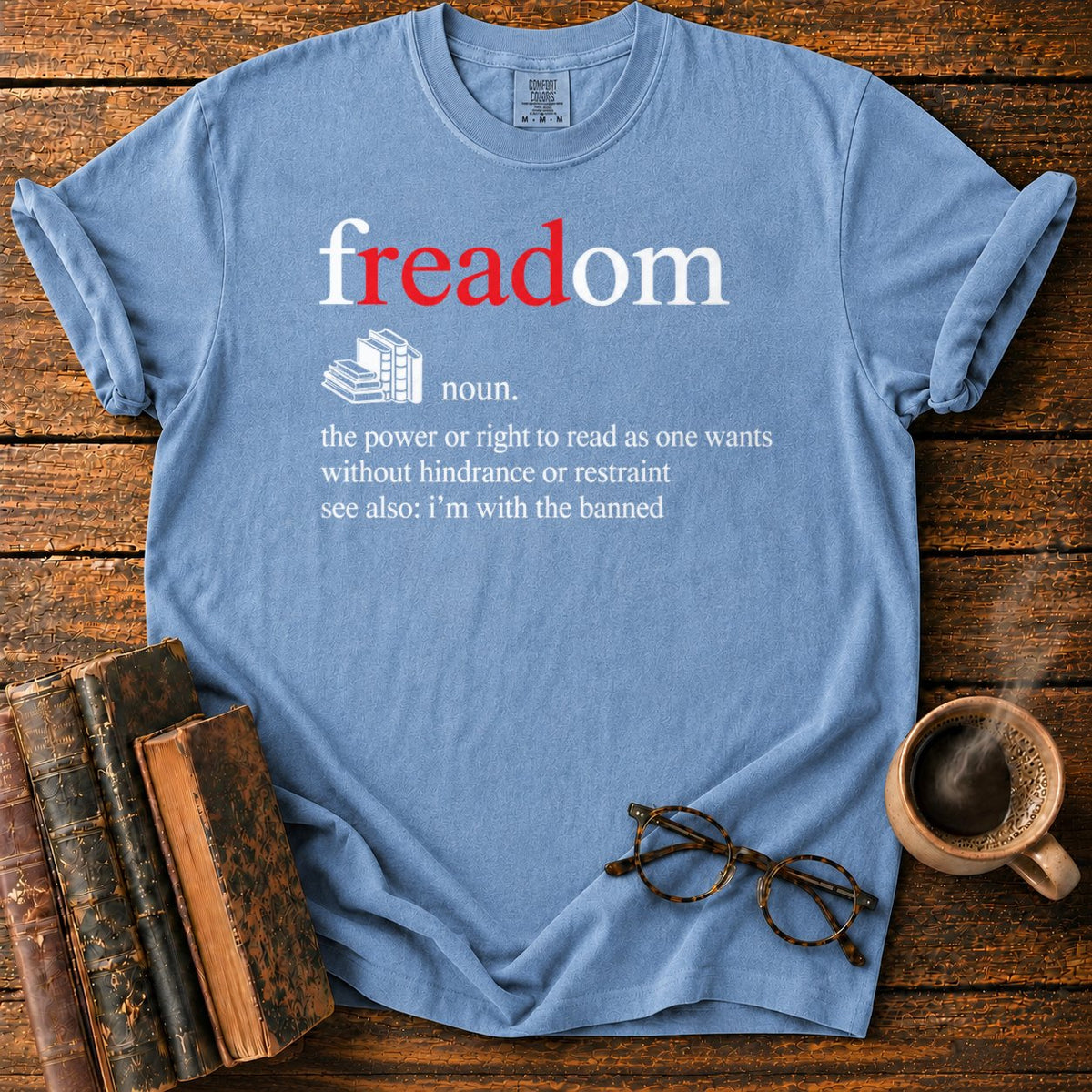 Freadom Book Typography T-Shirt in Blue Jean – BooksThreads
