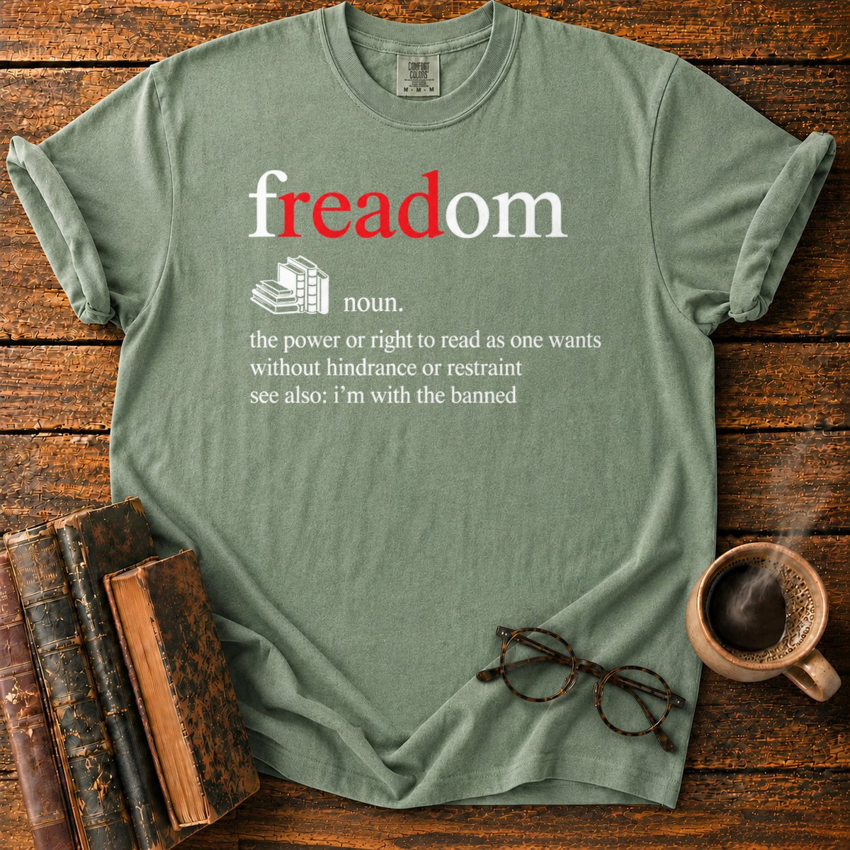 Freadom Book Typography T-Shirt in Moss – BooksThreads