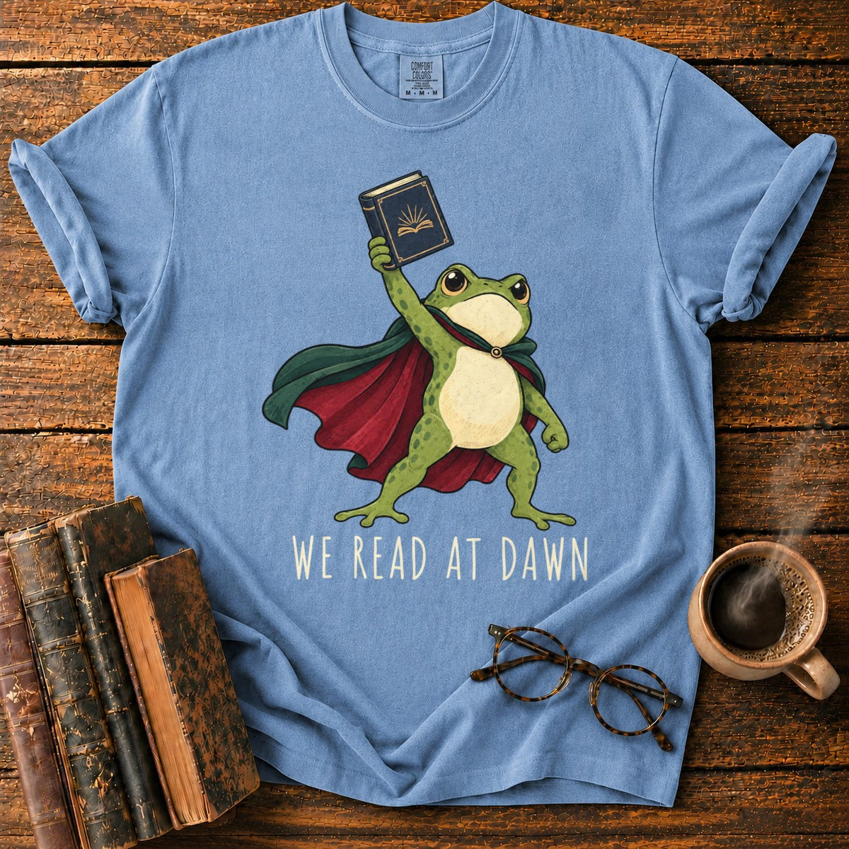 Frog Hero We Read At Dawn T-Shirt in Blue Jean – BooksThreads