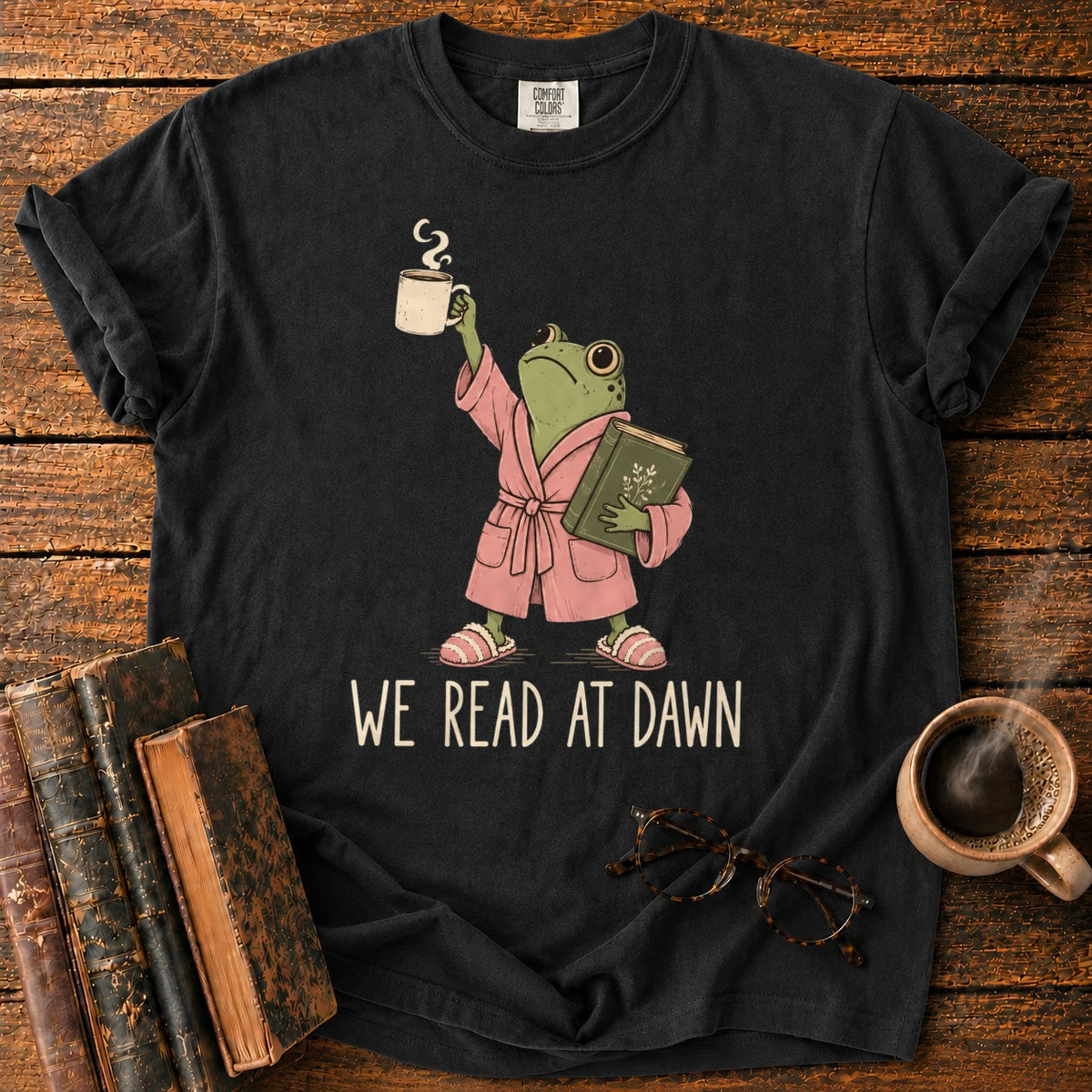 Frog Reading At Dawn T-Shirt in Black – BooksThreads