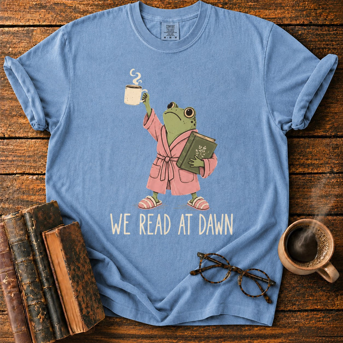 Frog Reading At Dawn T-Shirt in Blue Jean – BooksThreads