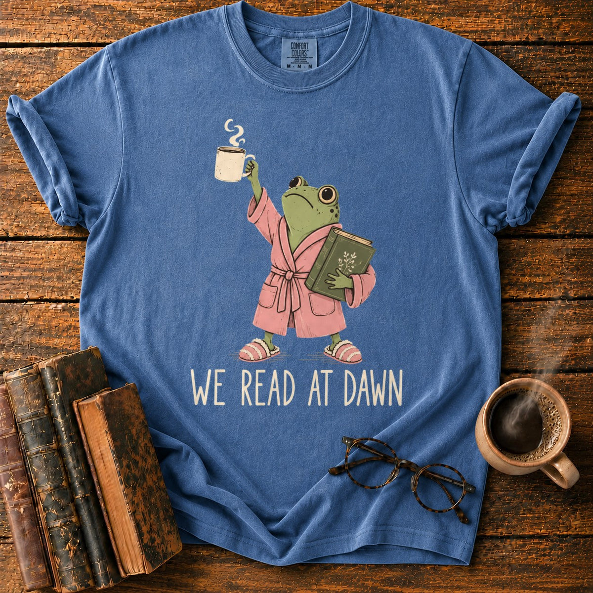 Frog Reading At Dawn T-Shirt in Denim – BooksThreads