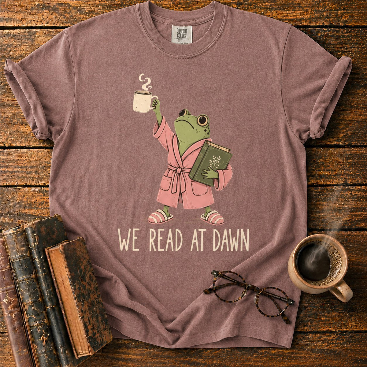 Frog Reading At Dawn T-Shirt in Espresso – BooksThreads