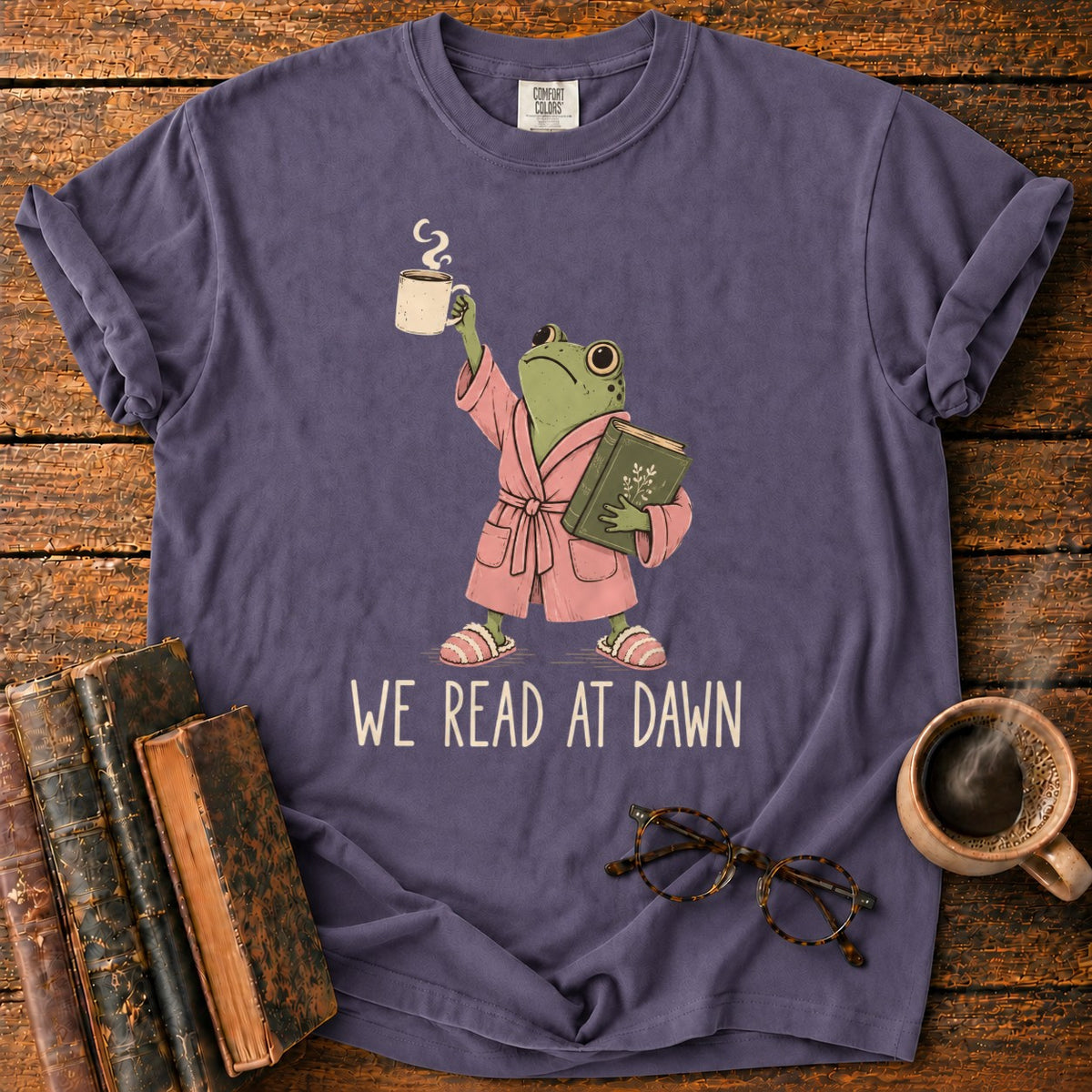 Frog Reading At Dawn T-Shirt in Grape – BooksThreads
