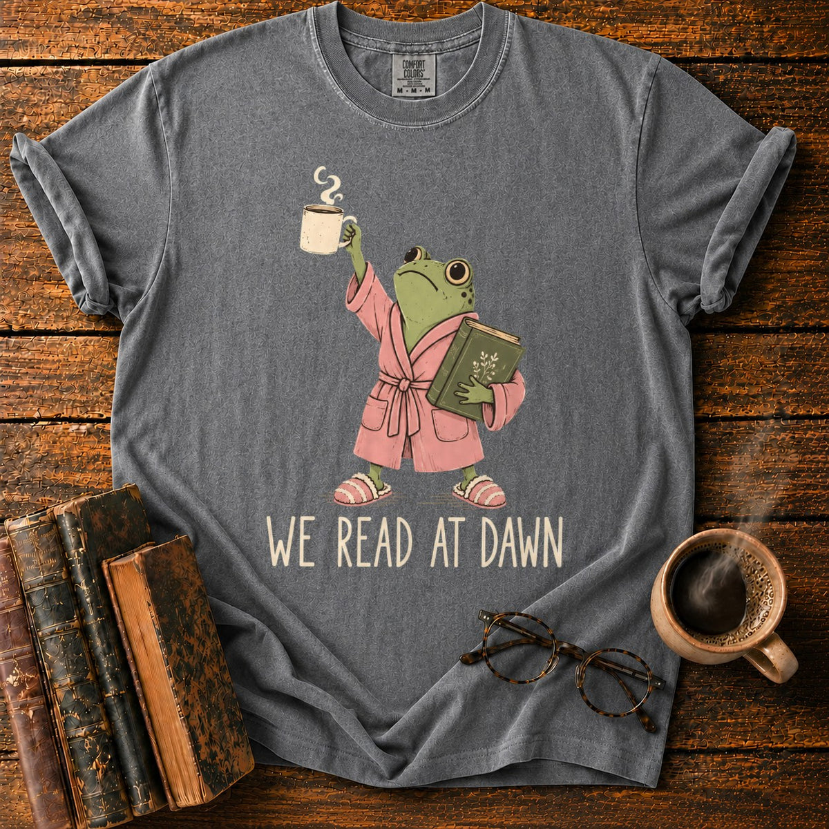 Frog Reading At Dawn T-Shirt in Pepper – BooksThreads