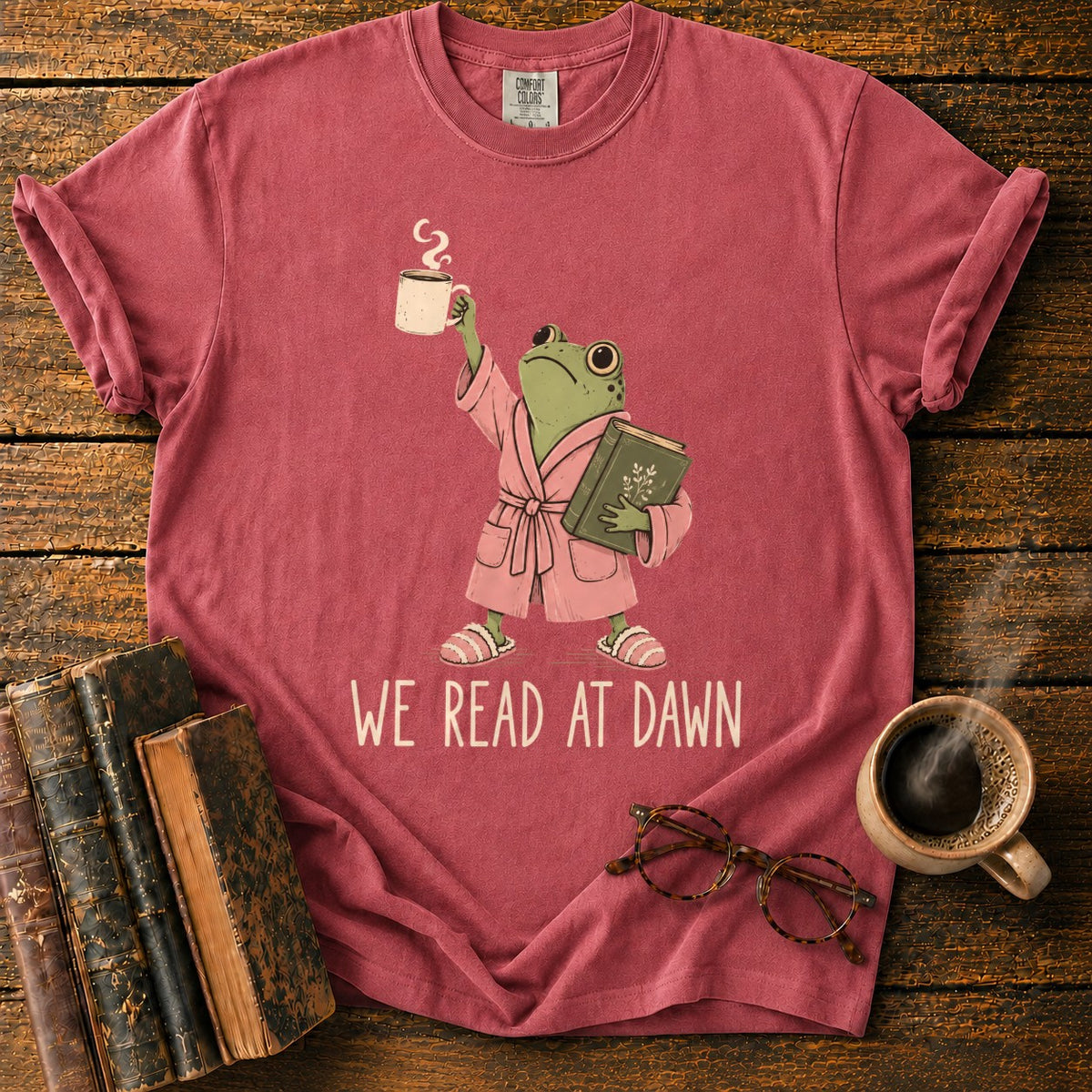 Frog Reading At Dawn T-Shirt in Watermelon – BooksThreads