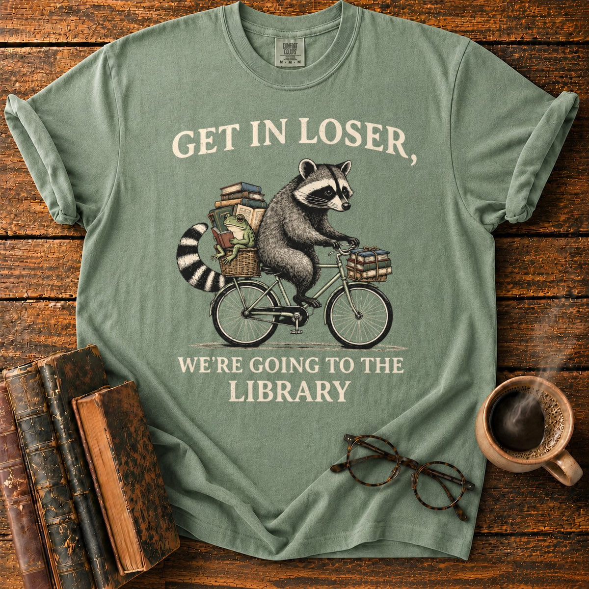 Get In, Loser Library Adventure T-Shirt in Moss – BooksThreads
