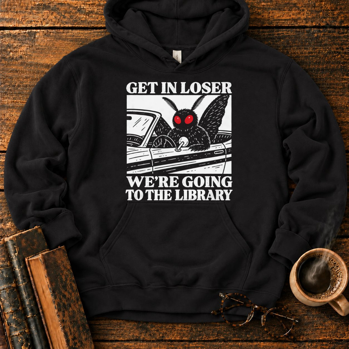 Get In Loser Mothman Library Hoodie in Black – BooksThreads