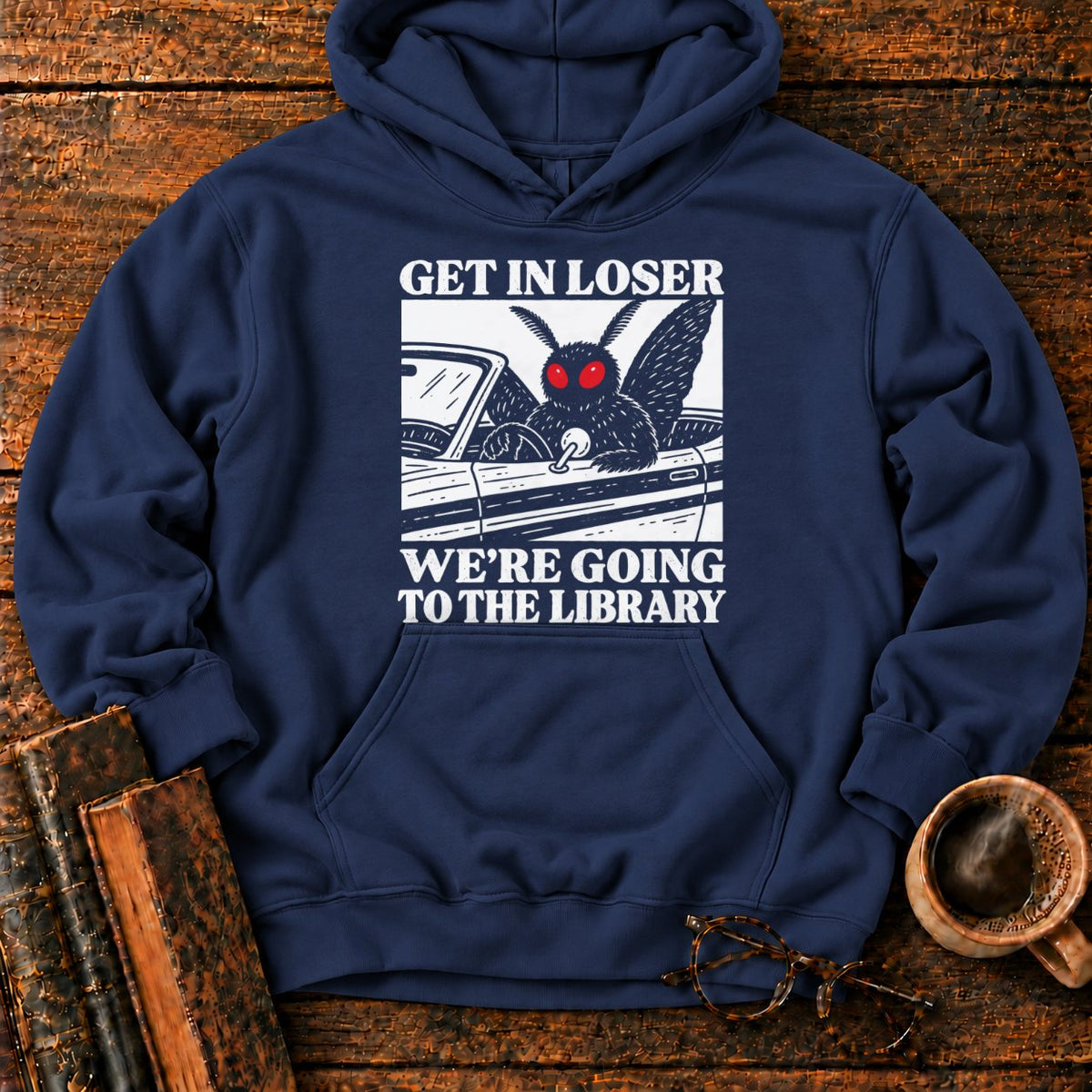 Get In Loser Mothman Library Hoodie in Navy – BooksThreads