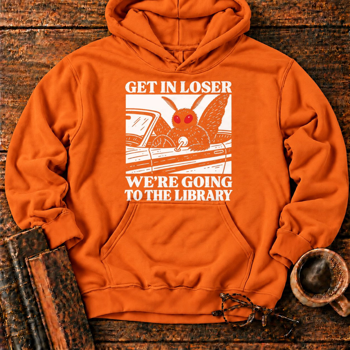 Get In Loser Mothman Library Hoodie in Orange – BooksThreads