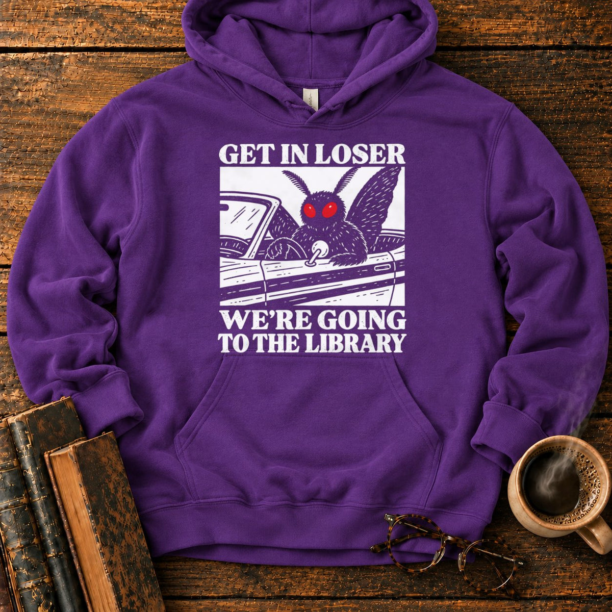 Get In Loser Mothman Library Hoodie in Purple – BooksThreads